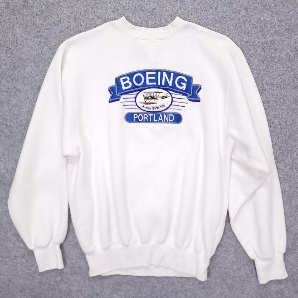 Midwest Embroidery Boeing Portland White Sweatshirt Vintage L B&W-1916 Graphic
